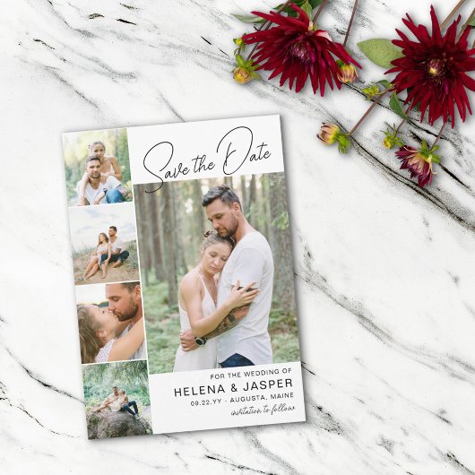White Simple Clean 5 Foto Collage Save The Date