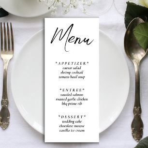 White Simple Elegant Wedding Empfang Menükarte