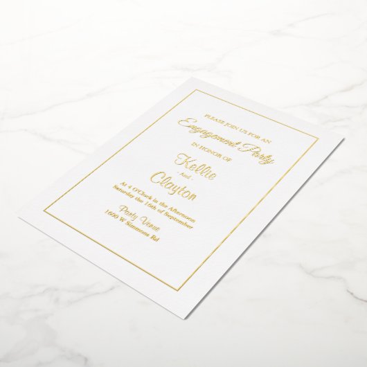 White Simple Gerahmte Engagement Party Folieneinladung (Gedreht)