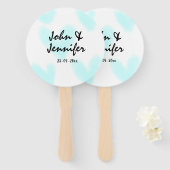 white simple minimal text style wedding blue heart fächer (Vorne und Hinten)
