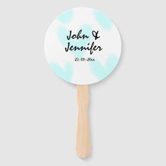 white simple minimal text style wedding blue heart fächer (Vorderseite)