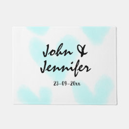 white simple minimal text style wedding blue heart fußmatte