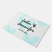 white simple minimal text style wedding blue heart fußmatte (Schrägansicht)