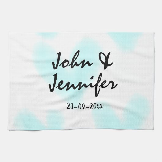 white simple minimal text style wedding blue heart geschirrtuch (Horizontal)
