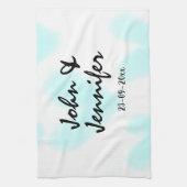 white simple minimal text style wedding blue heart geschirrtuch (Vertikal)