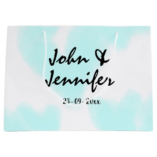 white simple minimal text style wedding blue heart große geschenktüte (Vorderseite)