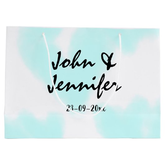 white simple minimal text style wedding blue heart große geschenktüte (Rückseite)