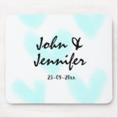 white simple minimal text style wedding blue heart mousepad (Vorne)