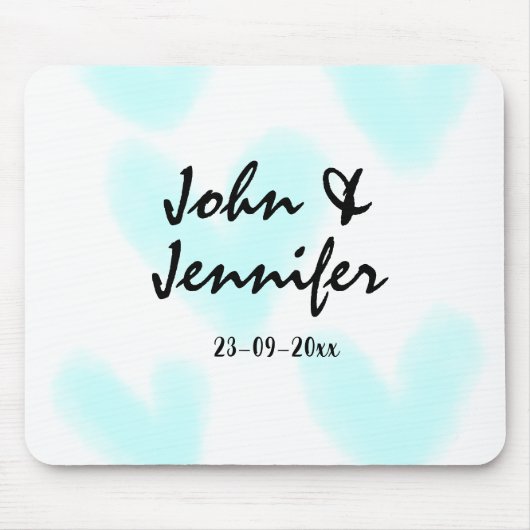 white simple minimal text style wedding blue heart mousepad (Vorne)