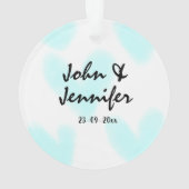 white simple minimal text style wedding blue heart ornament (Rückseite)