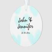 white simple minimal text style wedding blue heart ornament (Vorderseite)