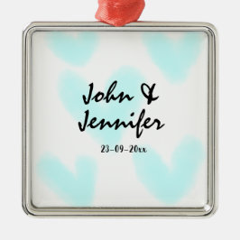 white simple minimal text style wedding blue heart ornament aus metall