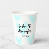 white simple minimal text style wedding blue heart pappbecher (Rückseite)