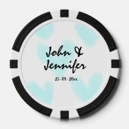 white simple minimal text style wedding blue heart pokerchips