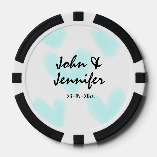 white simple minimal text style wedding blue heart pokerchips (Vorderseite)