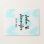 white simple minimal text style wedding blue heart puzzle (Horizontal)