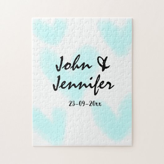 white simple minimal text style wedding blue heart puzzle (Vertikal)