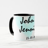 white simple minimal text style wedding blue heart tasse (Vorderseite Links)