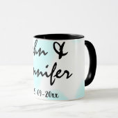 white simple minimal text style wedding blue heart tasse (VorderseiteRechts)