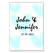 white simple minimal text style wedding blue heart tischnummer (Rückseite)