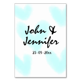 white simple minimal text style wedding blue heart tischnummer