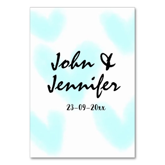 white simple minimal text style wedding blue heart tischnummer (Vorderseite)
