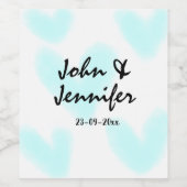 white simple minimal text style wedding blue heart weinetikett (Einzelnes Label)