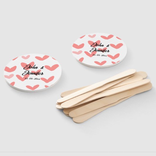 white simple minimal text style wedding red heart fächer (Non-assembled)