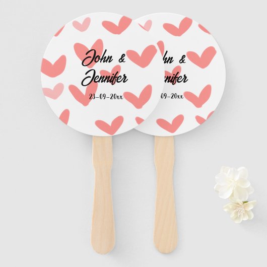white simple minimal text style wedding red heart fächer (Vorne und Hinten)