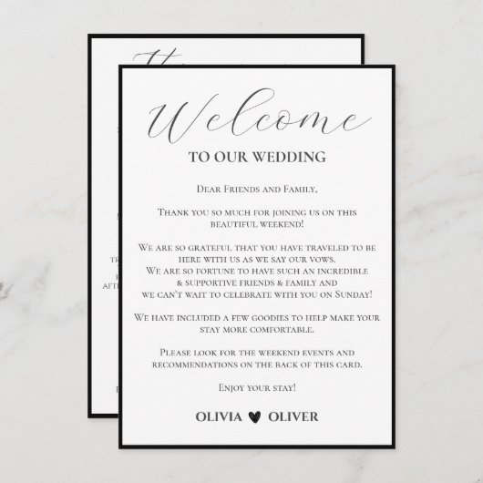 White simple minimalist Hochzeitswochenende Begleitkarte (Vorne/Hinten)