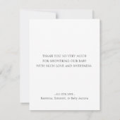 White Simple Minimalistisch Script Baby Dusche Dankeskarte (Rückseite)