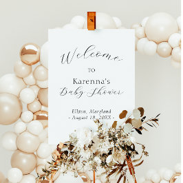 White Simple Minimalistisch Script Baby Dusche Wil