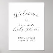 White Simple Minimalistisch Script Baby Dusche Wil Poster (Vorne)