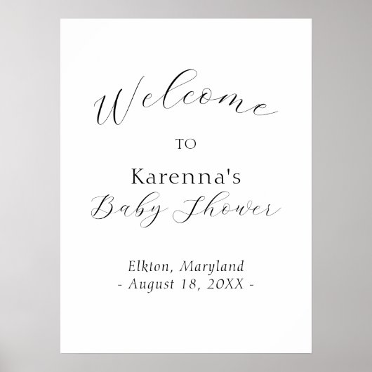 White Simple Minimalistisch Script Baby Dusche Wil Poster (Vorne)