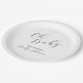 White Simple Minimalistisch Script Oh Baby Dusche Pappteller (Schrägansicht)