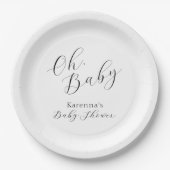 White Simple Minimalistisch Script Oh Baby Dusche Pappteller (Vorderseite)