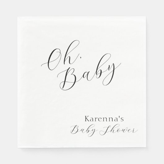 White Simple Minimalistisch Script Oh Baby Dusche Serviette (Vorderseite)