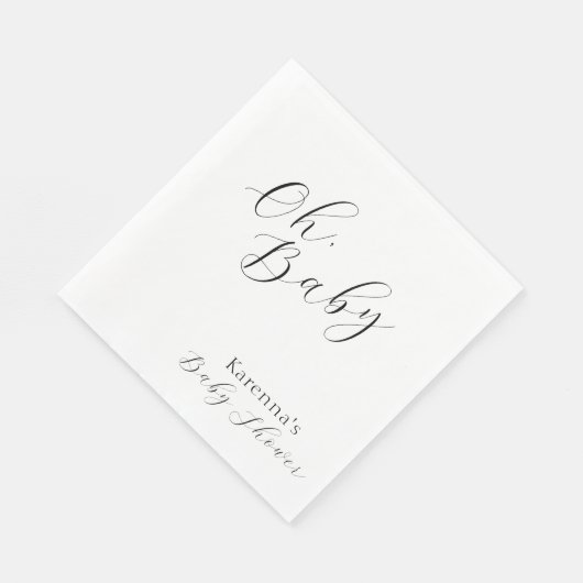 White Simple Minimalistisch Script Oh Baby Dusche Serviette (Ecke)
