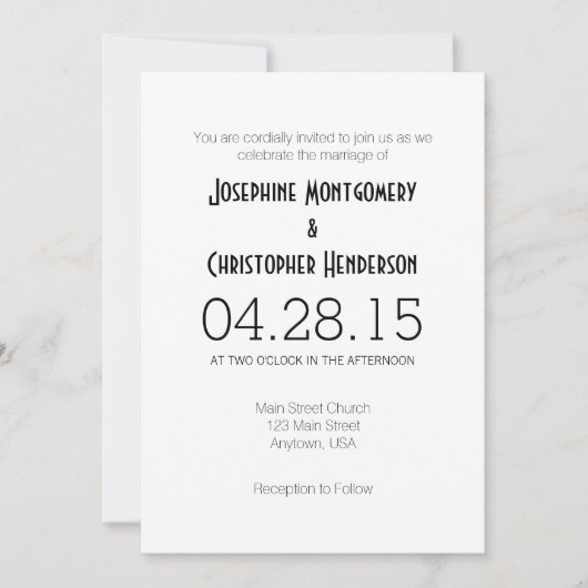 White Simple Modern Hochzeit Einladung (Vorderseite)