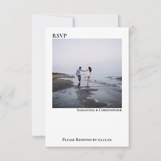White Simple Modern Minimalistisch Foto Wedding RSVP Karte (Vorderseite)