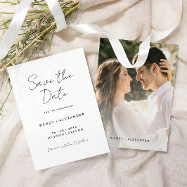 White Simple Modern Script Foto Save The Date