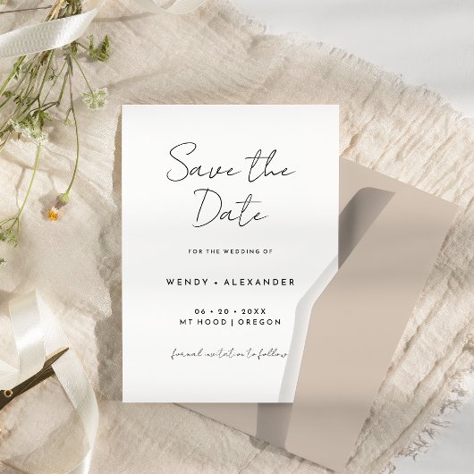 White Simple Modern Script Save The Date