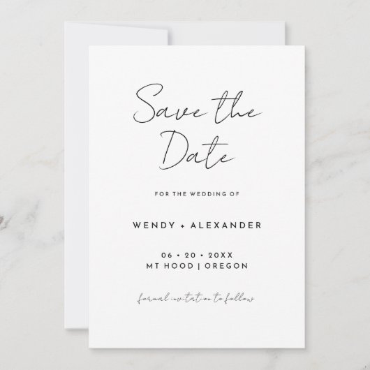 White Simple Modern Script Save The Date (Vorderseite)
