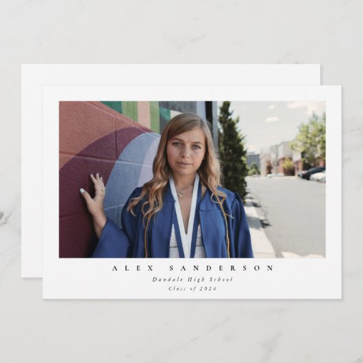 White Simple Modern Single Foto Abschluss Ankündigung (Vorne/Hinten)