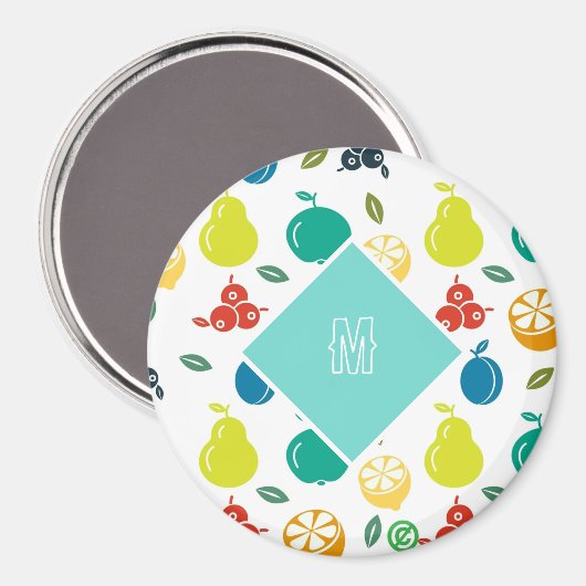White Simple Monogram Fruits Magnet (Vorderseite/Rückseite)