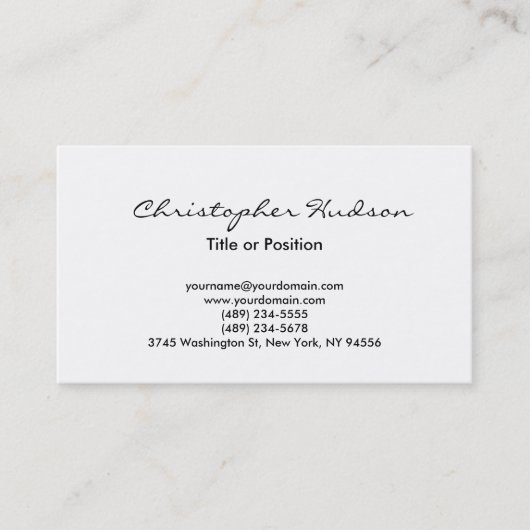 White Simple Schlicht Script Business Card Visitenkarte (Vorderseite)