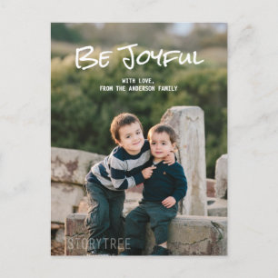 White Simple Script Be Joyful Foto Postcard Postkarte