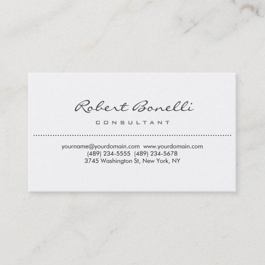 White Simple Script Consultant Business Card Visitenkarte (Vorderseite)
