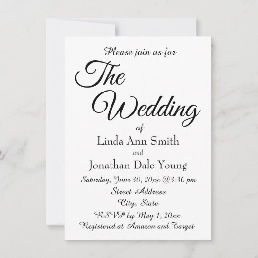 White Simple Style Wedding Einladung (Vorderseite)