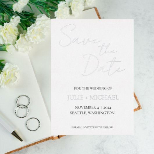 White Simple Style Wedding Save the Date Folieneinladung